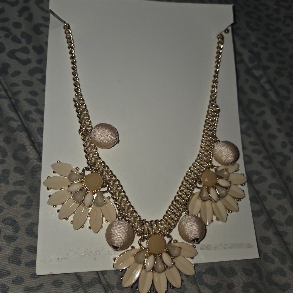 INC International Concepts Gold and Cream Floral Necklace